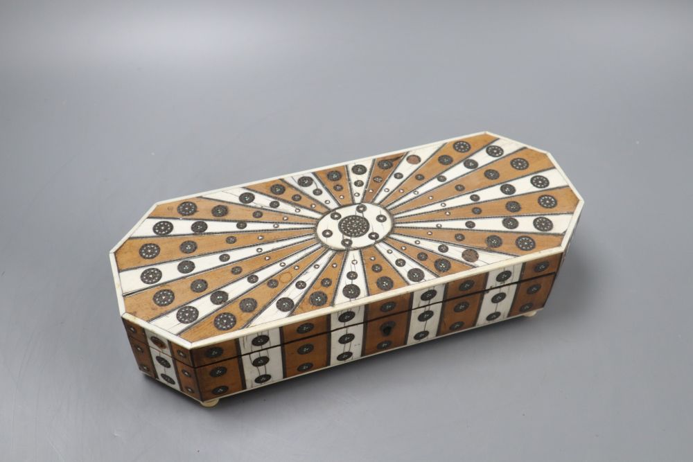 A South Indian rectangular bone inlaid box, length 28.5cm
